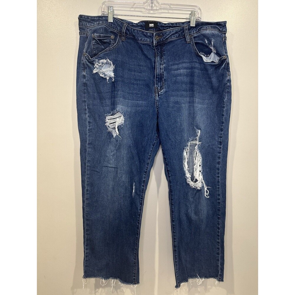 L&M Straight Leg Denim Jeans Size 22‎ Distressed Frayed Hem Trendy Boho